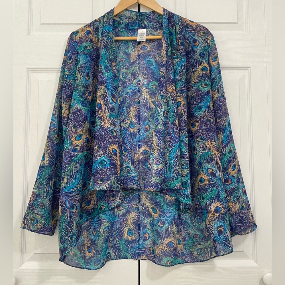 Peacock Feather Print Sheer Blazer